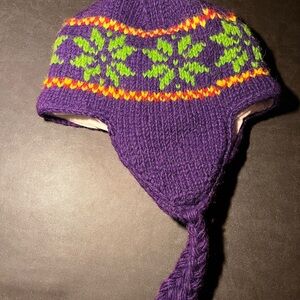Vibrant Purple and Green Knit Hat